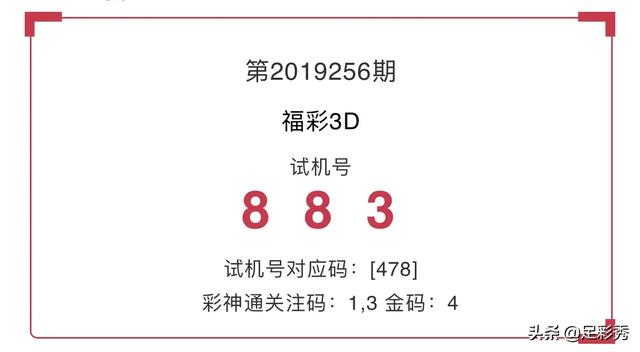 今日3D试机号查询与福彩3D金码解析